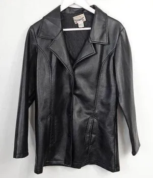 Vintage Faux Vegan Black Leather Jacket Blazer thumbnail 1