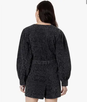 En Saison Anthropologie Leopard Denim Romper thumbnail 2