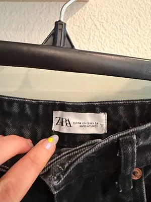 Zara Washed Black Raw Hem Flared Leg Jeans Denim Pants Distressed thumbnail 6