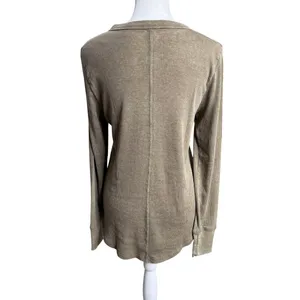 Aerie Brown Ribbed Henley Long Sleeve Layering Top Size Medium thumbnail 3