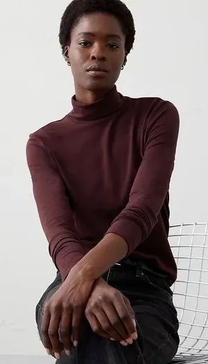 Banana Republic Womens Burgundy‎ Modal Cotton Blend Turtleneck Sweater Size M thumbnail 1