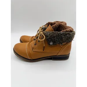 Refresh Wynne-01 Combat Boots Faux Fur Knit Cuff Lace Up Women's 8.5 Tan Winter thumbnail 3