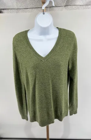 Aspen 2- Ply Cashmere V Neck Sweater Green Size Medium thumbnail 1