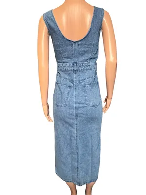 Forever 21 denim square neck midi dress M thumbnail 3