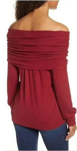 Gibson Cozy Convertible Neckline Tunic in Burgundy, Size XS thumbnail 1