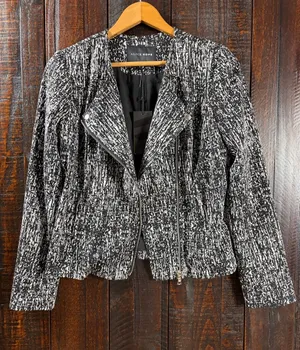 Black/White Asymmetrical Zip Blazer Jacket Size SMALL Black thumbnail 1