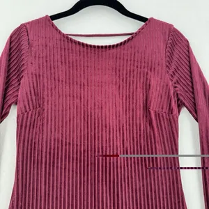 Forever 21 Velvet Dress S Burgundy Ribbed Bodycon Mini Long Sleeve Open Back NWT thumbnail 3