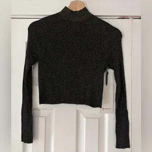 Lululemon Black Glitter Knit‎ Twist Back Long Sleeve Top Size Medium NWT thumbnail 4