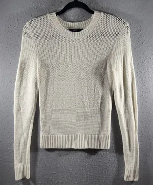3279 | Forever 21 Pointelle Chevron Knit Sweater Cream Boho Women S thumbnail 1