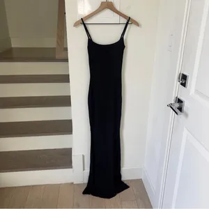 Skims Soft Lounge Long Slipdress Ribbed Maxi Dress in Onyx Black NWT thumbnail 3