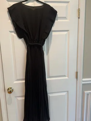 Belle De Jour Paris Black Pleated Maxi Dress 2XL Belted Wrap V Neck NWT thumbnail 6