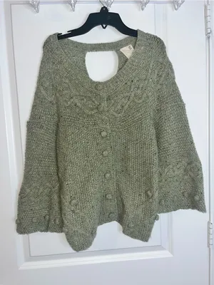 Far Away From Close Wool Blend Crossback Sweater Anthropologie Cable Cardigan S thumbnail 2