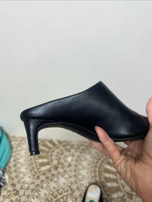 Women's Black Slip-On Leather Heels Mule thumbnail 3