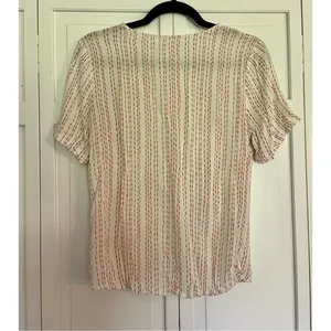 Anthropologie Potters Pot white linen textured cropped knot front blouse thumbnail 5
