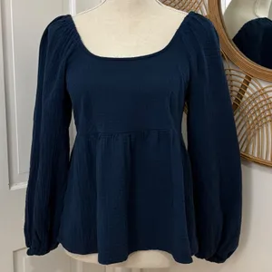 Universal Thread Gauze Peplum Top XS Relaxed Fit Cotton Boho Coastal Minimalist thumbnail 1