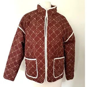 NWT Omoone Boho Brown Floral Quilted Padded Lightweight Puffer Coat Jacket Sz XS thumbnail 3