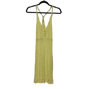 Free People Knit Mini Slip Dress Small Yellow Floral thumbnail 2