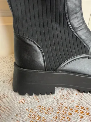 Azalea Wang Kennedy knit top faux leather zip up Platform Boots sz 7.5 thumbnail 3