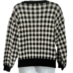 Vintage Black White Check Wide Stitch Rainbow Detail Crew Neck Sweater size S thumbnail 6