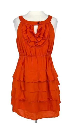Maeve Anthropologie Y2K Terrasina Tiered Ruffle Mini Dress Orange Size XS thumbnail 1