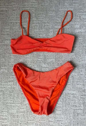 PacSun Bright Orange Ribbed Bikini Set thumbnail 1