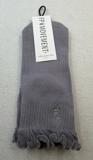 Free People FP Movement OSFM Lucky Honey Collab Ruffle Sport Socks Gray NWT thumbnail 1