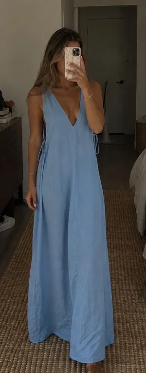 Anthropologie Celandine Plunge-Neck Linen Blend Maxi Dress thumbnail 1
