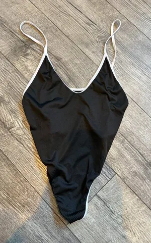 Black and White Bodysuit Plain Solid No Clips Womens Small thumbnail 1