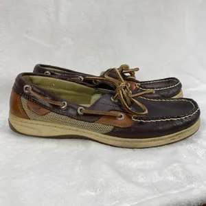 Sperry Top-Sider Leather Boat Shoes Mesh Detail Brown Tan Comfort Loafers‎ 7.5M thumbnail 4