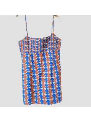 Anthropologie Ophelia Sleeveless Linen Mini Dress Size 12 Blue Orange Homecoming thumbnail 5