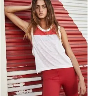 Free People White and Red Colorblock Muscle Tank thumbnail 1