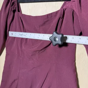 Abercrombie & Fitch Burgundy Babydoll Mini Dress Long‎ Sleeve Size L thumbnail 3