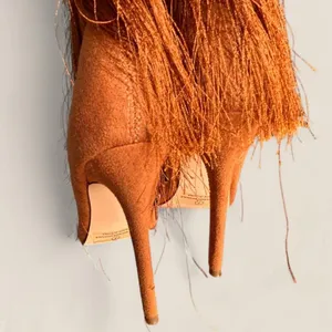 Source Unknown long fringe festival Women's Orange Brown knee high Boots size 7 thumbnail 5