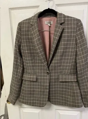 Tahari Arthur S. Levine Plaid Blazer - Grey/Pink Glen Check - Size 4 thumbnail 1