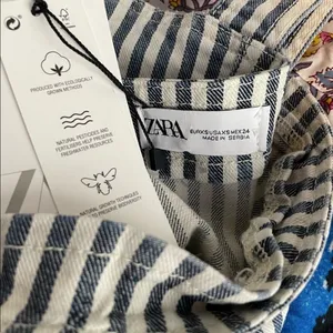 NWT Zara Striped Denim Crop Top in‎ Blue White Size Extra Small thumbnail 4