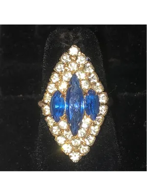 Gold Tone Blue Marquise Crystal Statement Ring thumbnail 2
