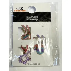 Way to Celebrate Halloween Earrings Trio Set Mini Hoop Dangle Pink Spooky NWT thumbnail 2