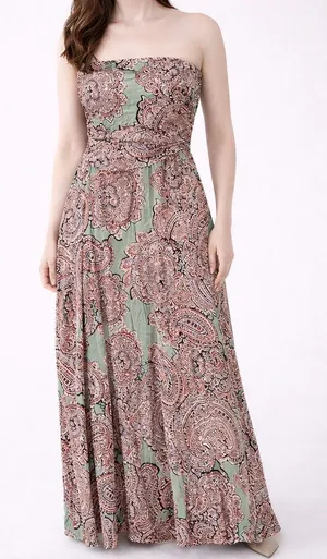 The Limited Strapless Paisley Maxi Dress Flowing Boho Green Orange Women’s XS thumbnail 1