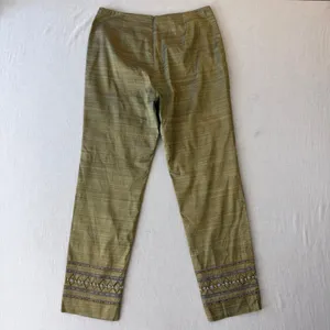 Muse 2 Piece Pant Set Womens 8 Green 100% Silk Beaded Embroidered Crop Top Pants thumbnail 5