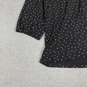 Garnet Hill Blouse Womens XS Black Off Shoulder 3/4 Sleeve Polka Dot Jersey Top thumbnail 2