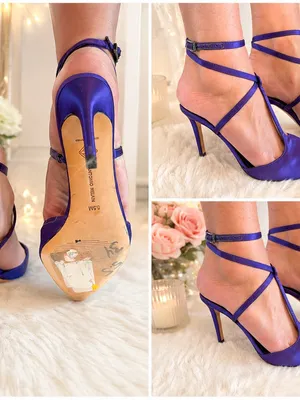 Antonio Melani Strappy Purple Satin High Heel Sandals with Ankle Buckle thumbnail 2