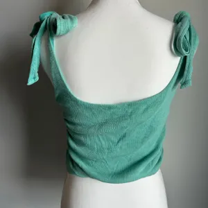 Free People Aqua Blue Tie Up Bow Tank Gathered Top Beachy Boho Size Medium thumbnail 5