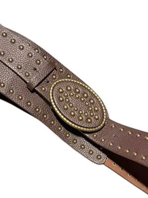 Vintage corset style Brown Studded statement Leather Belt L/XL‎ boho thumbnail 7