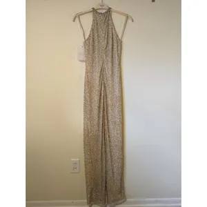 New NWT Mac Duggal Beaded Sleeveless High Neck Column Gown Nude Silver Size 6 thumbnail 7