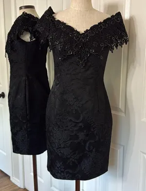 Scott McClintock vintage bedazzled jacquard goth pencil dress thumbnail 1