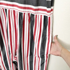 [Anthropologie] Maeve Red Gray Striped Wide Leg Sleeveless Jumpsuit Cotton Sz XL thumbnail 6