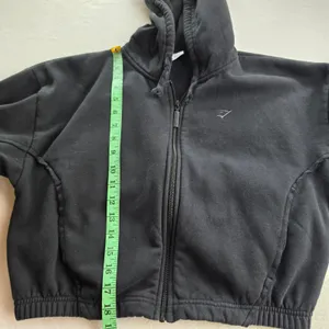 Gymshark Fleece Full Zip Hoodie Jacket Black‎ Cropped B8A7J-BB2J-S-EN1 Small thumbnail 10