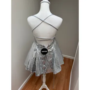 Babyboo Electra Mini Dress NWT Silver Sequin Party Size Large thumbnail 7