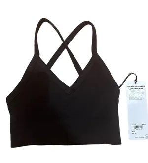 Alo Seamless Ribbed Low Back BLACK Bra XS SOLD OUT thumbnail 3