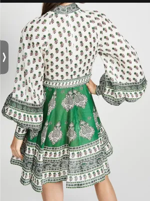 NWOT Zimmermann Green and White Printed Balloon-Sleeve Mini Dress thumbnail 5
